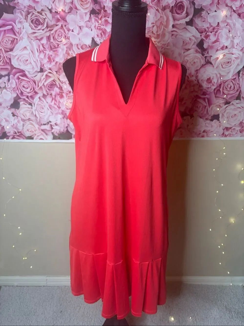 Sport Haley Women's Red Sleeveless Golf Dress Pleated Hem Polo Collar Size Mediu